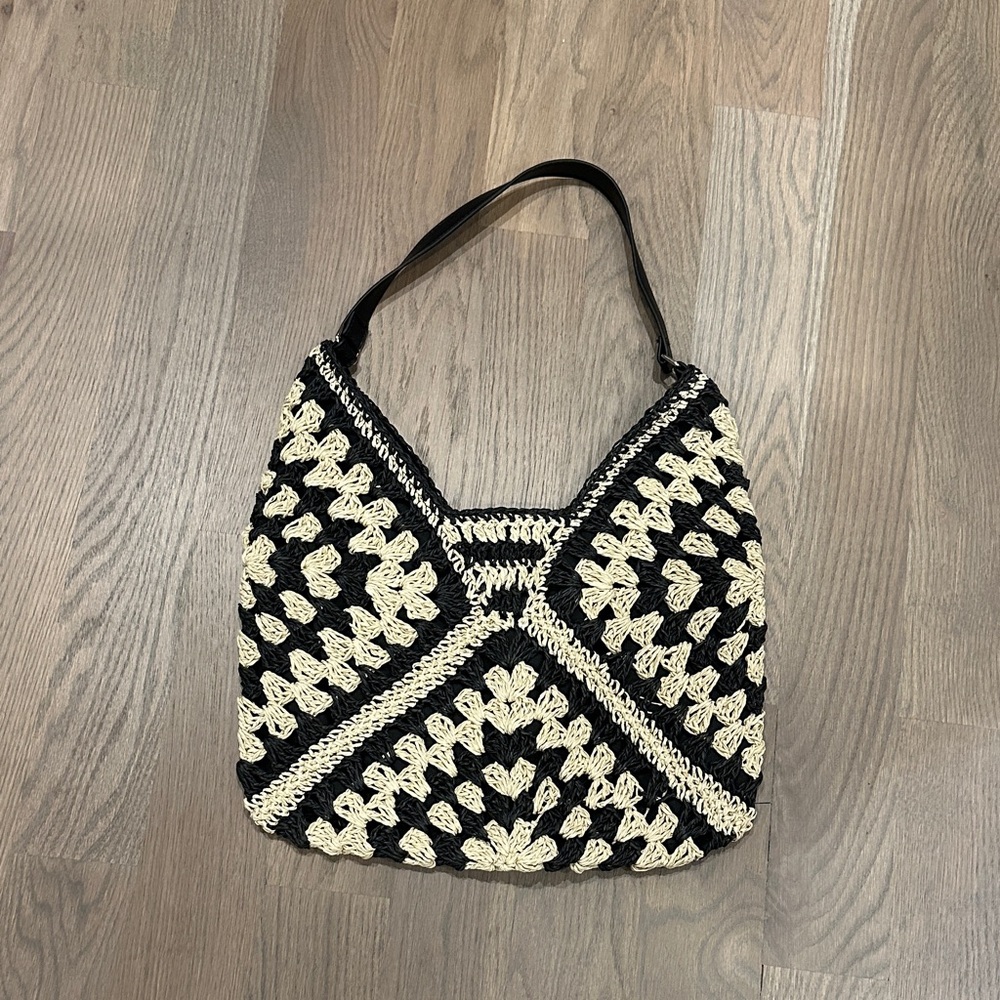 Black and Cream Crochet Women's Bag